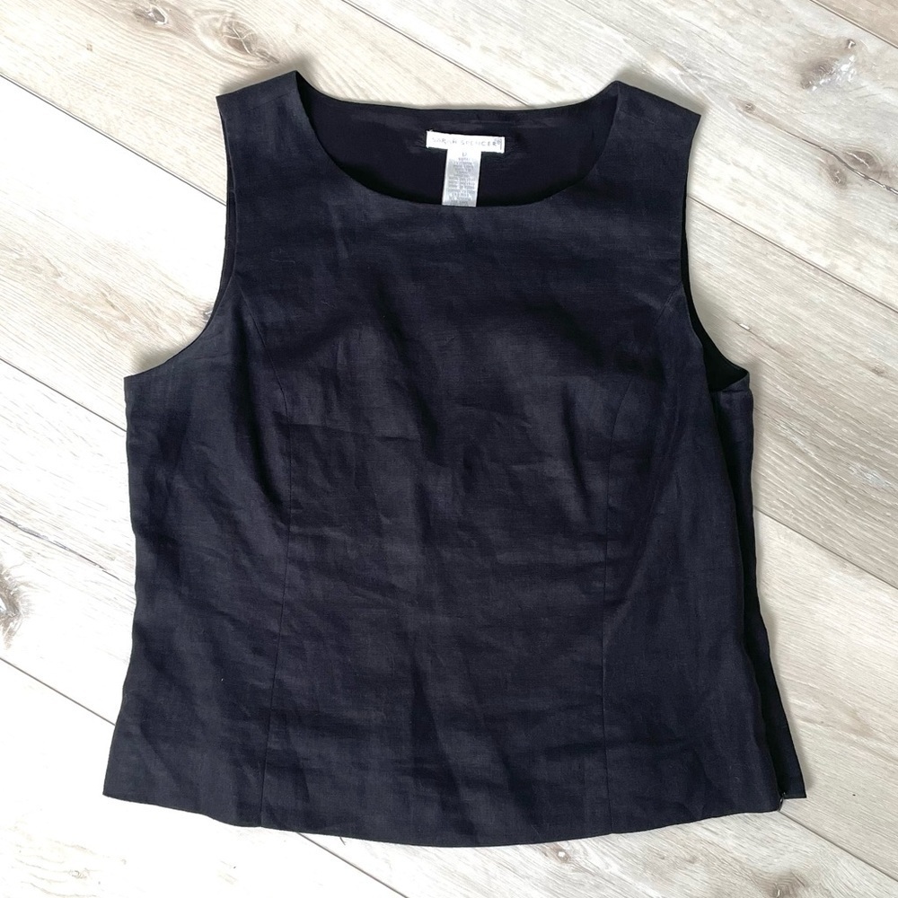 SARAH SPENCER Linen Sleeveless Popover Blouse Black 12